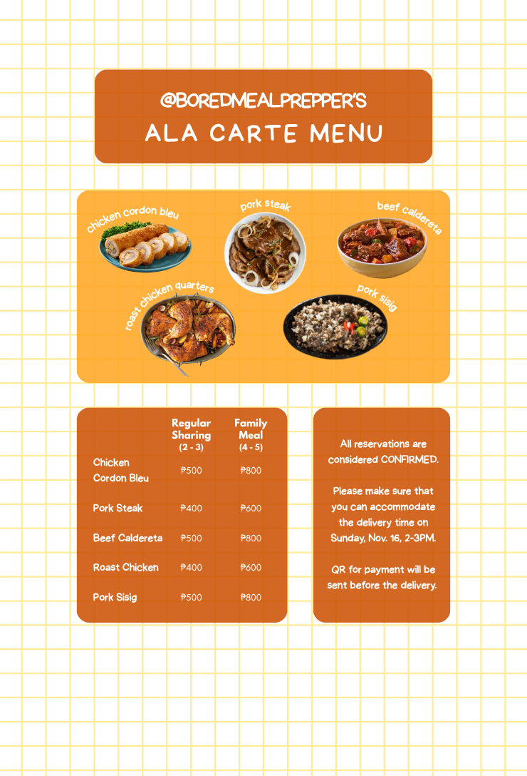 Nov 17-21 Ala Carte Menu
