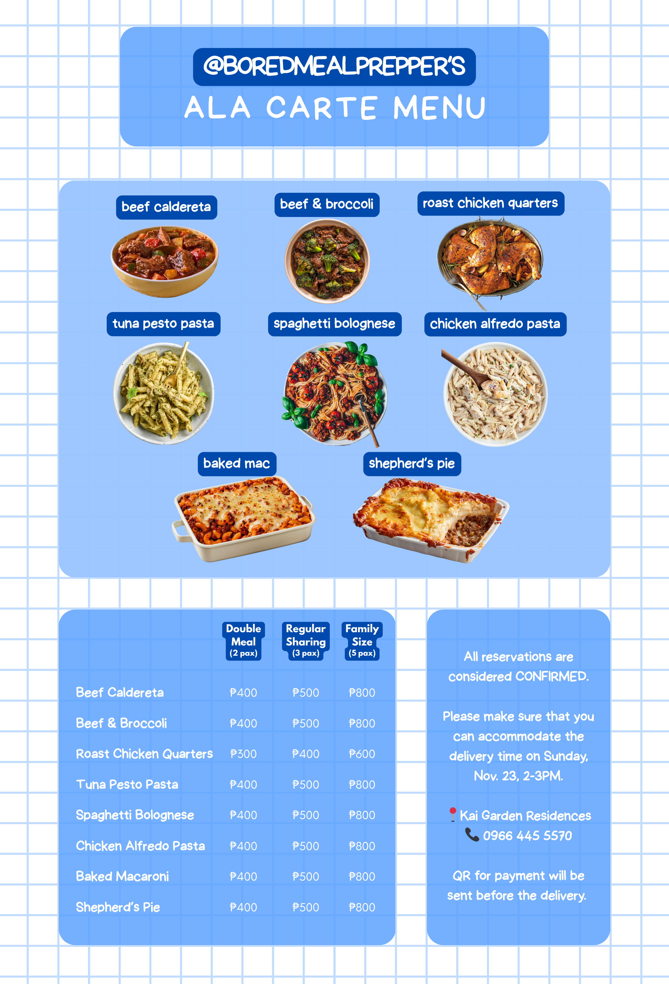 Nov 24-28 Ala Carte Menu